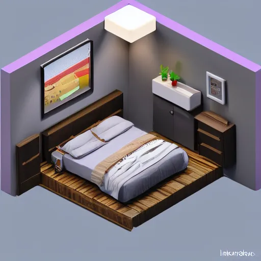 Prompt: miniature diorama isometric bedroom, ultimate rgb gaming computer, blender cycles, octane 3 d