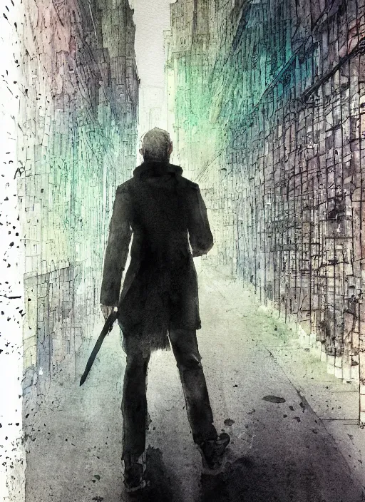 Image similar to portrait, Lex Fridman as the last spark of color lays in the heart of a poet walking through a grey world, watercolor, dramatic lighting, cinematic, establishing shot, extremely high detail, foto realistic, cinematic lighting, pen and ink, intricate line drawings, by Yoshitaka Amano, Ruan Jia, Kentaro Miura, Artgerm, post processed, concept art, artstation, matte painting, style by eddie mendoza, raphael lacoste, alex ross