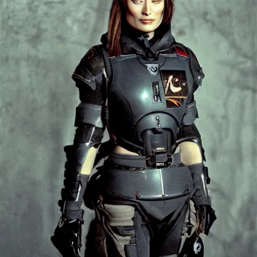 Prompt: beautiful portrait of Olivia Wilde, clothed in military armor, 35mm, cinematic atmosphere, photorealistic, depth of field, from StarCraft, style of irwing penn and steve mccurry