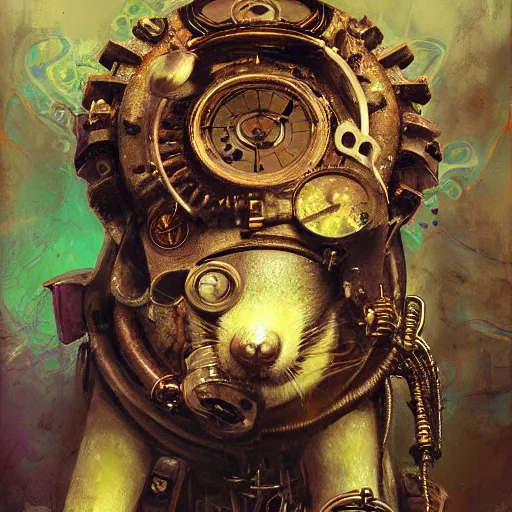 Image similar to steampunk rat, acid, 303, psychedelic, by ruan jia