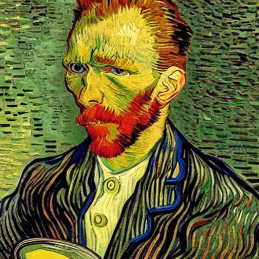 Image similar to van gogh drinking absinthe in a cafe, in the style of van gogh