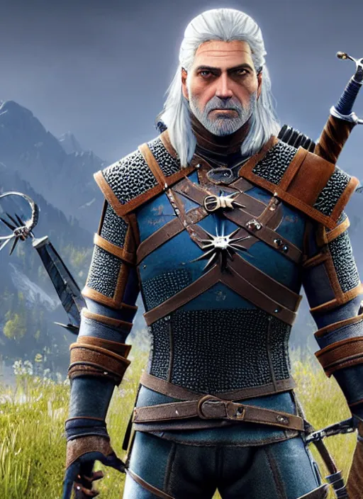 Image similar to George Clooney in The Witcher 3, gameplay, 8k, HD