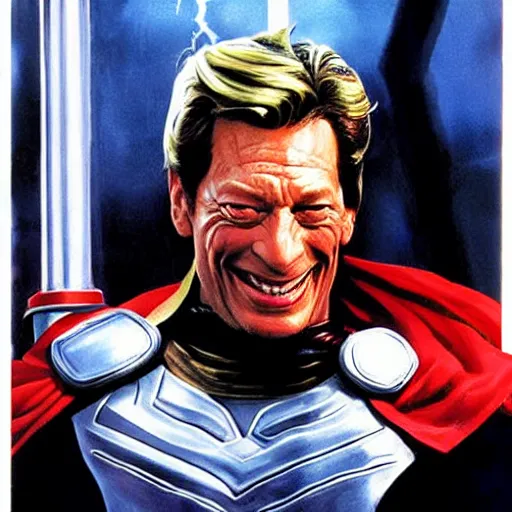 Prompt: jim varney as thor, painted by alex ross