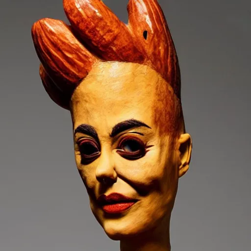 Image similar to a [ gourd ] carved shaped to look like ( amber heard face ) hybrid intercross