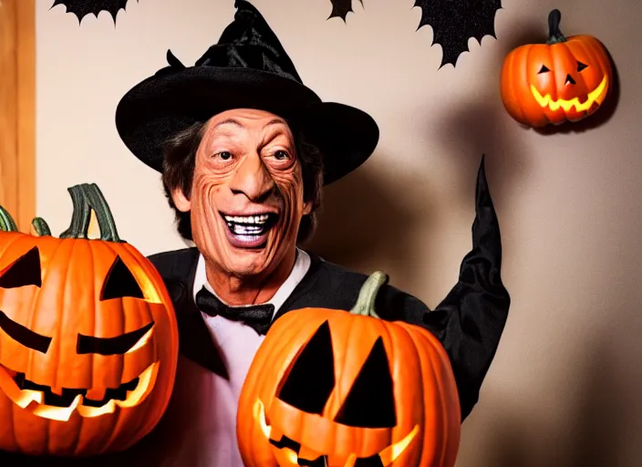 Image similar to dslr photo still of jim varney trick or treating on halloween, 4 k, 1 2 0 mm f 1 6