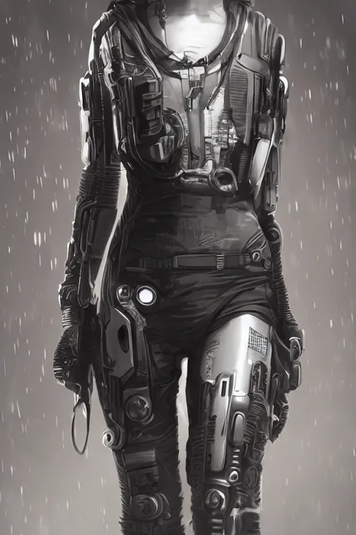 Image similar to entire body, cyberpunk, cyberpunk, female character, beautiful head, nice legs, concept art, artstation, intricate details, dramatic lighting