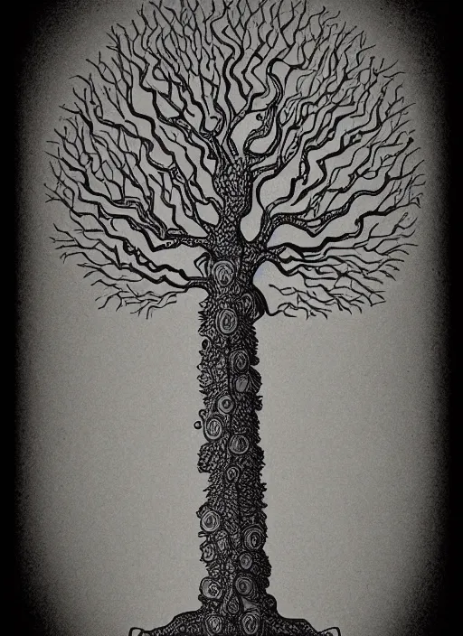 Prompt: an illustration of a tree with arms and legs, simple and complex, intricate details, award - winning, by marco bucci