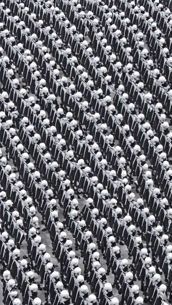 Prompt: army of 1000s of Obama bodybuilders marching in uniform like stormtrooper by Beeple, by Andy Warhol, 4K