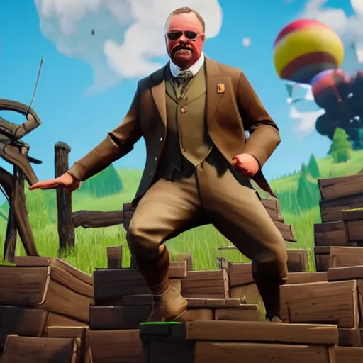 Prompt: teddy Roosevelt as a fortnite character