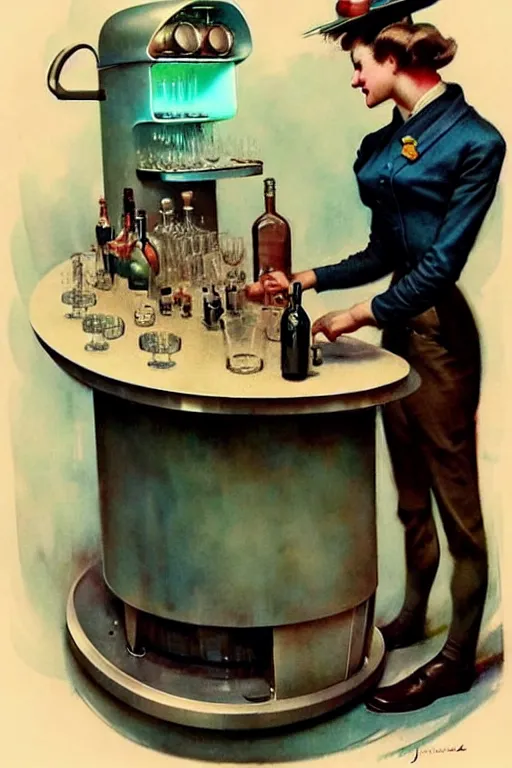 Image similar to ( ( ( ( ( 1 9 5 0 s retro future android mobile bartender bar. muted colors. ) ) ) ) ) by jean - baptiste monge,!!!!!!!!!!!!!!!!!!!!!!!!!