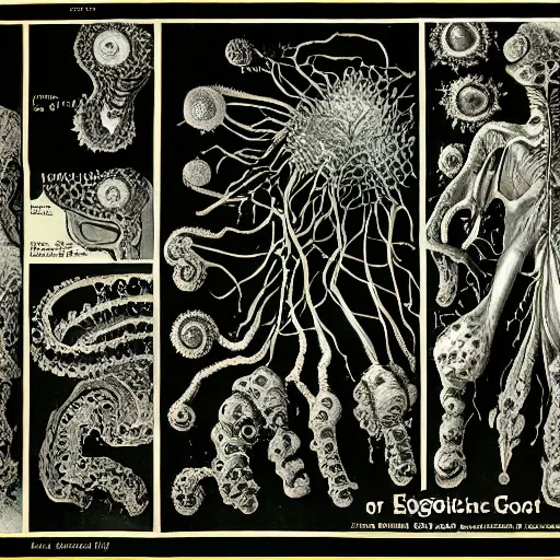 Image similar to The anatomy of the exotic shoggoth, 1924 scientific magazine