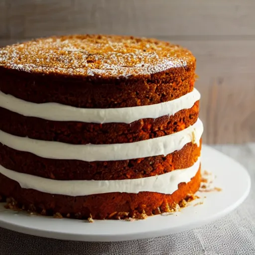 Prompt: carrot cake, award winning carrot cake, sweetened by natural secret ingredients. tastes like the original out of arkansas