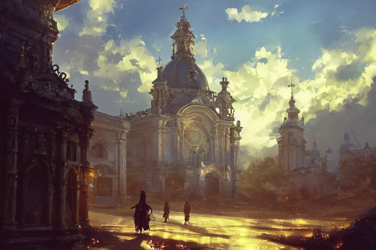 Prompt: an ornate baroque church with tank chains, scene in an open field. key visual, conceptart, ambient lighting, highly detailed, digital painting, artstation, concept art, sharp focus, by makoto shinkai and akihiko yoshida and greg manchess