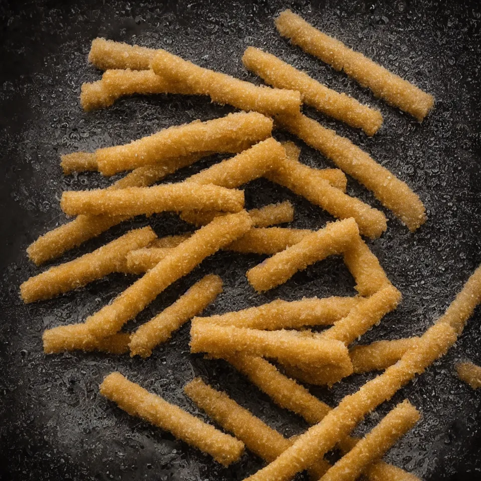 Image similar to Soaking wet soggy fish stick drenched with a stream water from a faucet on a moist wet plate dripping with water very wet delicious crusty fish sticks macro lens 4K award winning photo