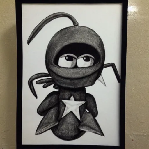 Image similar to charcoal drawing of marvin the martian | horror themed | creepy