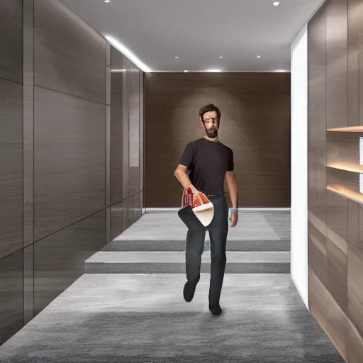 Prompt: photo realistic illustration man entering a luxury suite