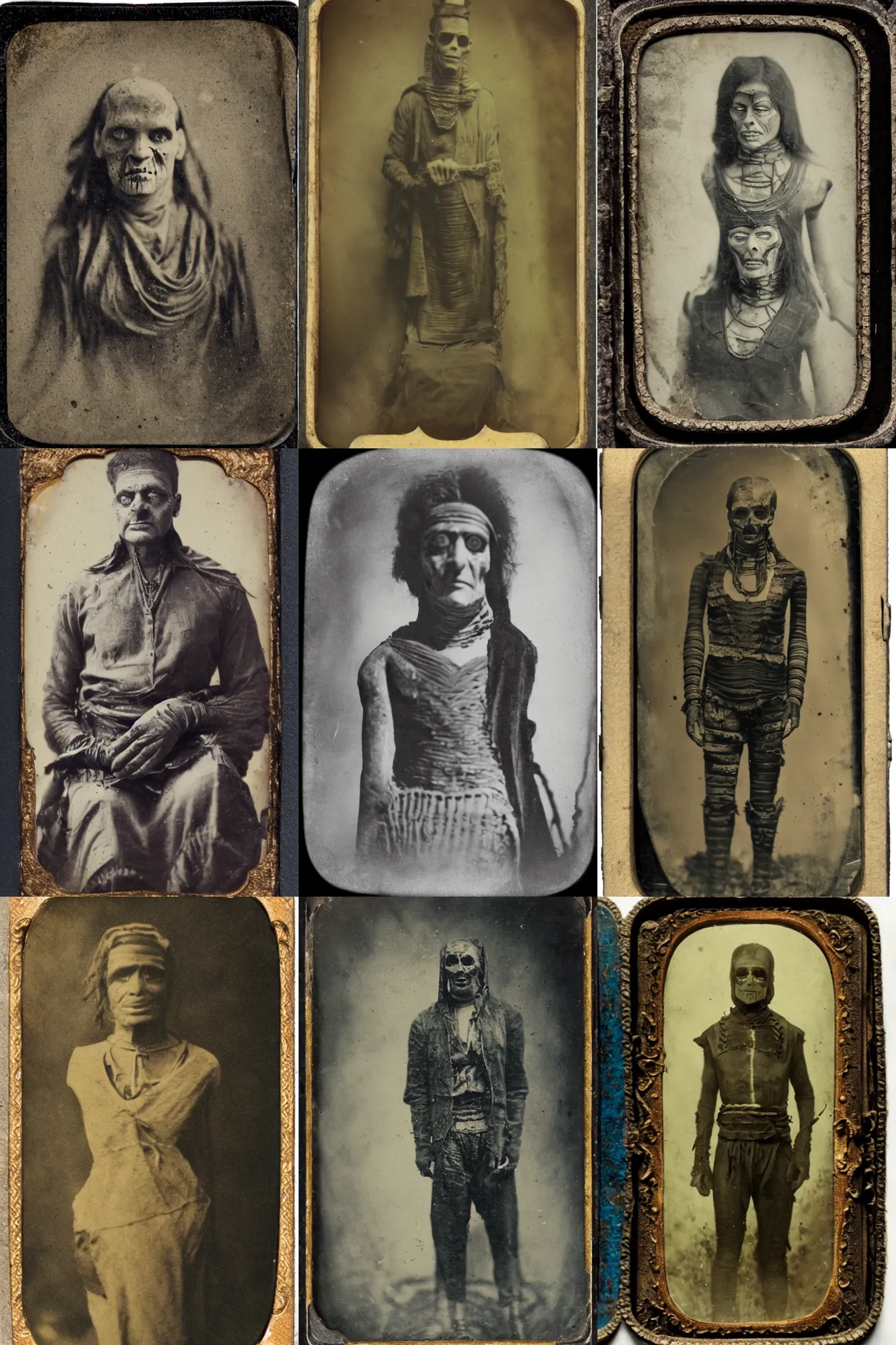 Prompt: an old tintype of the mummy