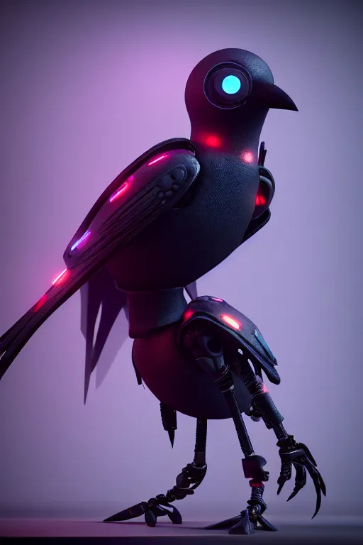 Image similar to high quality 3 d render very cute cyborg crow! next to shure 5 5 s microphone!, cyberpunk highly detailed, unreal engine cinematic smooth, in the style of blade runner & detective pikachu, hannah yata charlie immer, moody light, low angle, uhd 8 k, sharp focus