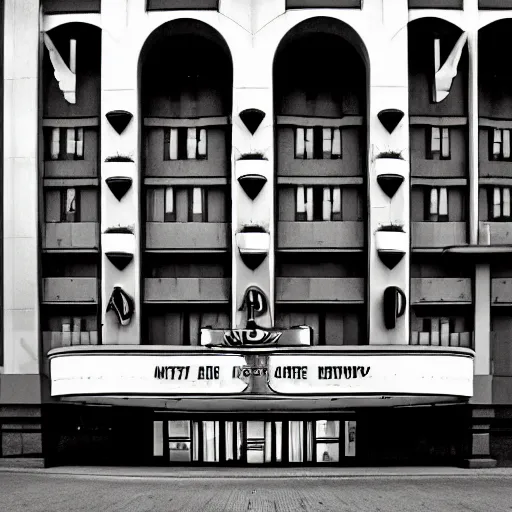 Prompt: art deco movie theater palace at night, dramatic light, evening, fritz lang's metropolis,