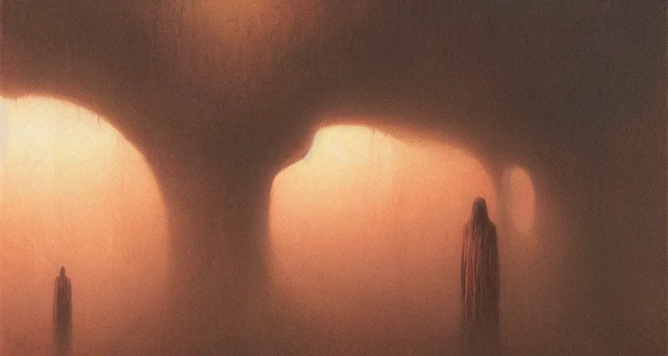 Image similar to she peers into the abyss, and sees the abyss looking back at her, dramatic lighting, smooth, sharp details, intricate, sad and powerful painting by beksinski and john harris and greg rutkowski