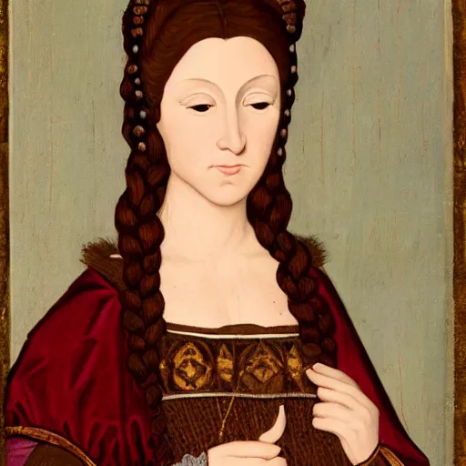 Image similar to portrait of a beautiful medieval noble woman with dark red hair, high cheekbones and fair skin