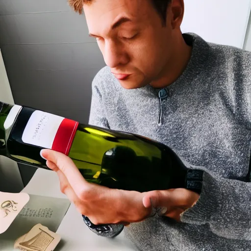 Image similar to photo of a puzzled mobkey with a bottle of wine