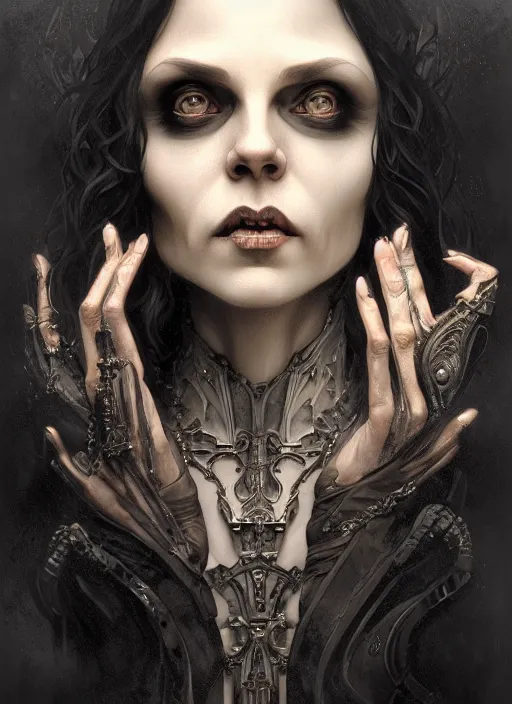 Image similar to ville valo, gothic, portrait, intricate, elegant, highly detailed, digital painting, artstation, concept art, wallpaper, smooth, sharp focus, illustration, art by h. r. giger and artgerm and greg rutkowski and alphonse mucha