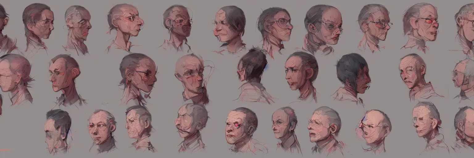 Image similar to colorful character faces, realistic todd solondz faces, character sheet, fine details, concept design, contrast, kim jung gi, greg rutkowski and da vinci, trending on artstation, 8 k, emotional, face turnaround, front view, back view, side view, ultra wide angle