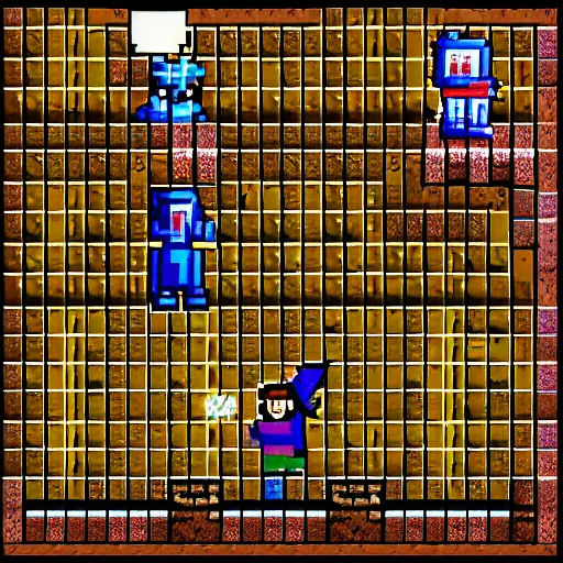 Prompt: pixelated dungeon adventure hero, 1 2 8 bit, 1 0 0 0 x 1 0 0 0 pixel art, 4 k, super detailed, nintendo game, pixelart, high quality, no blur, sharp geometrical squares