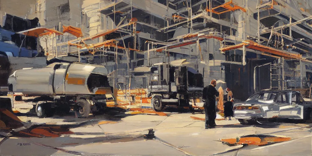 Prompt: scifi construction place, good composition, by ben aronson