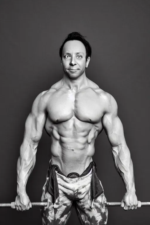 Image similar to Sam Riegel is a jacked muscle builder gigachad, grayscale photography, Critical Role