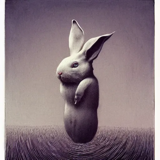 Image similar to a white rabbit by beksinski