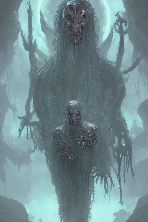 Prompt: demonic lovecraftian cult leader, watery grave, digital art, in the style of greg rutkowski, trending on artstation