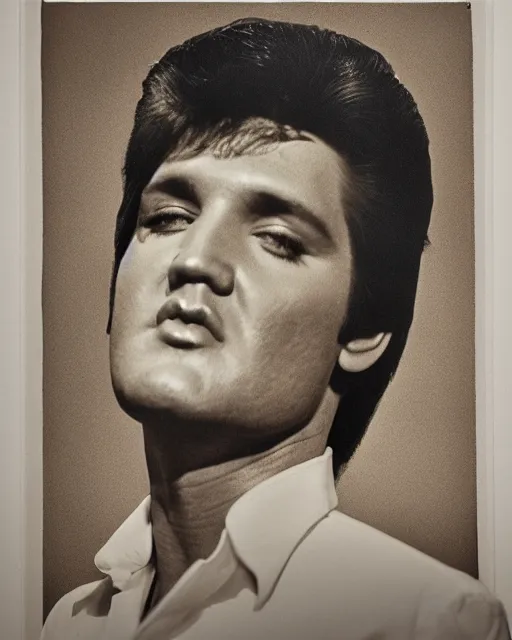 Prompt: elvis presley ’ s face in profile, in the style of the dutch masters and gregory crewdson, dark and moody