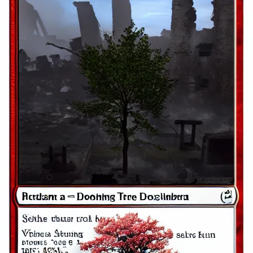 Prompt: a sakura tree in the desolation of the burning ruins around it