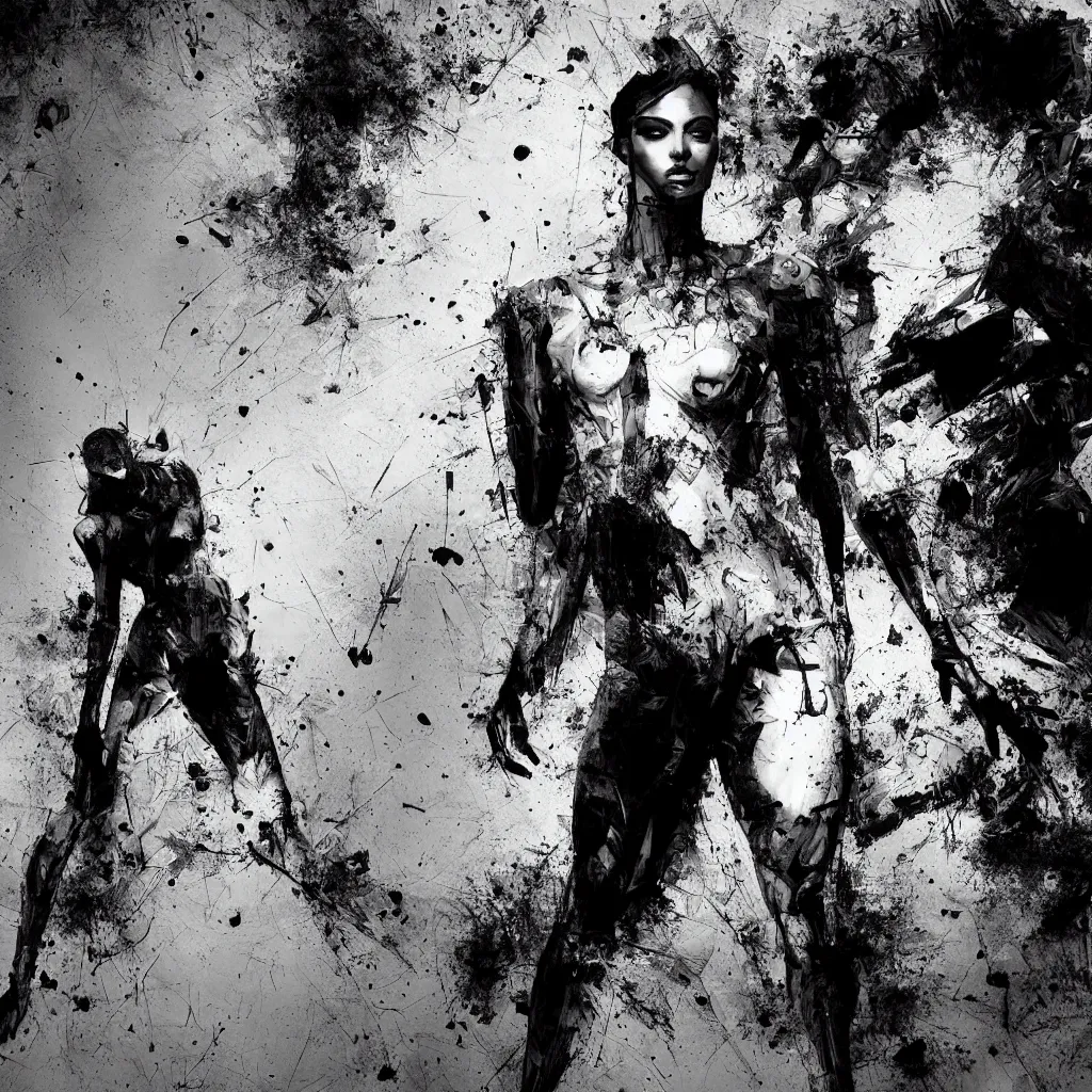 Prompt: black and white full body shot man background abstract expressionism quality render unreal engine 5, 3 d by russ mills