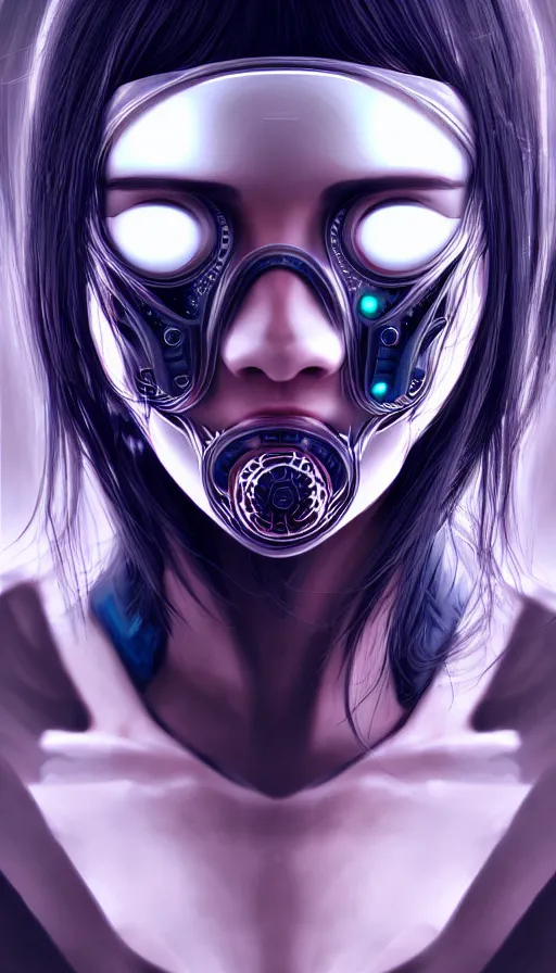 Image similar to face mask on beautiful woman face, cyberpunk art by kuno veeber, cgsociety, computer art, ultra detailed, futuristic, anime aesthetic