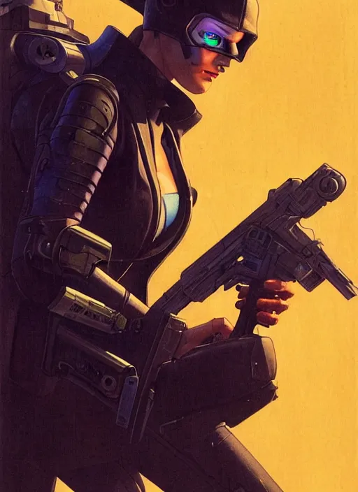 Prompt: powerful cyberpunk assassin. portrait by jean giraud and anton otto fischer and john philip falter and will eisner and gil elvgren and pixar. full body. realistic proportions. science fiction d & d. overwatch, rb 6 s, cyberpunk 2 0 7 7, blade runner 2 0 4 9 concept art. cel shading. thick lines.