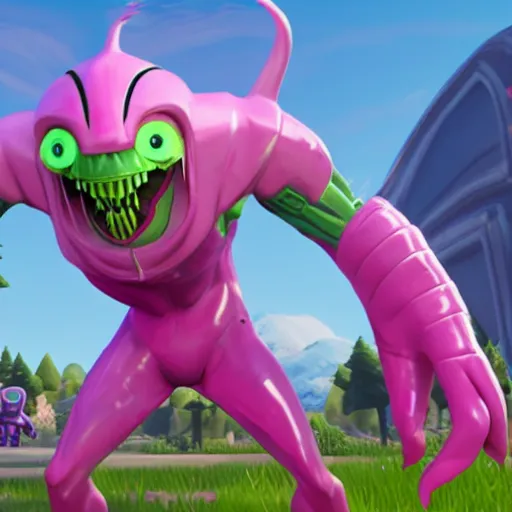 Image similar to pink alien, fortnite character c 9. 0