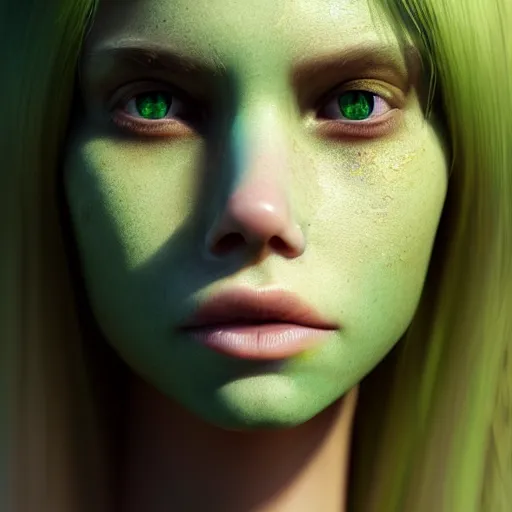 Prompt: headshot portrait, beautiful face of a girl, green eays, multicolored hair, a tear on his cheek, ultra realistic, hyperrealism, perfect faces, fine details, by brom, by gerald, 4 k, octane render, unreal engine