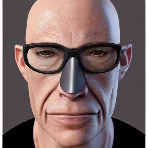 Image similar to A middle-aged Dr. Venture in real life with a hooked nose, a long gaunt face and skinny body and neck, very thin and bald, realistic, very realistic, hyperrealistic, highly detailed, very detailed, extremely detailed, detailed, digital art, oil painting, trending on artstation, headshot and bodyshot, detailed face, very detailed face, extremely detailed face, HD Quality, 8k resolution, very very detailed face, real life