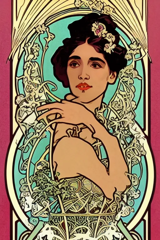 Image similar to Alexandria Ocasio-Cortez art nouveau Alphonse Mucha