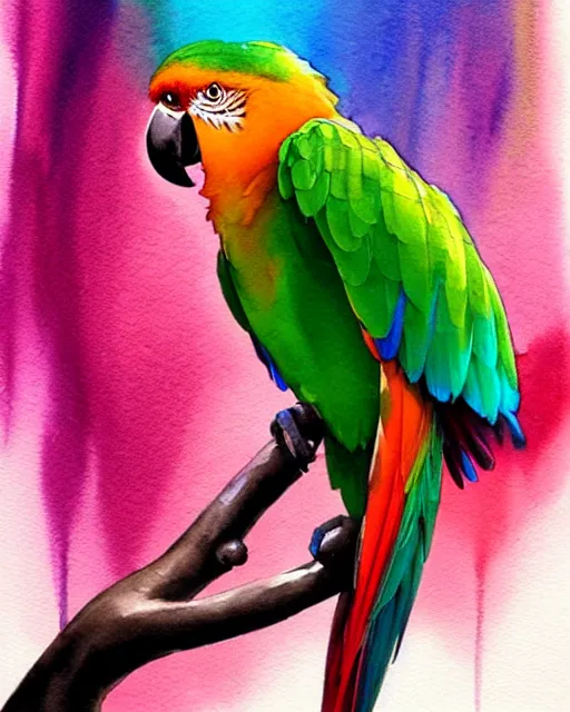 Prompt: elegant watercolor parrot, rhads, loish, twisting liquid smoke, nielly, artstation