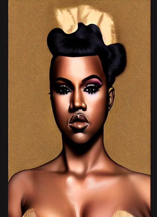 Image similar to kanye west in drag doing a cabaret show! intricate, elegant, highly detailed, digital painting, artstation, concept art, smooth, sharp focus, illustration, art by artgerm and greg rutkowski and alphonse mucha