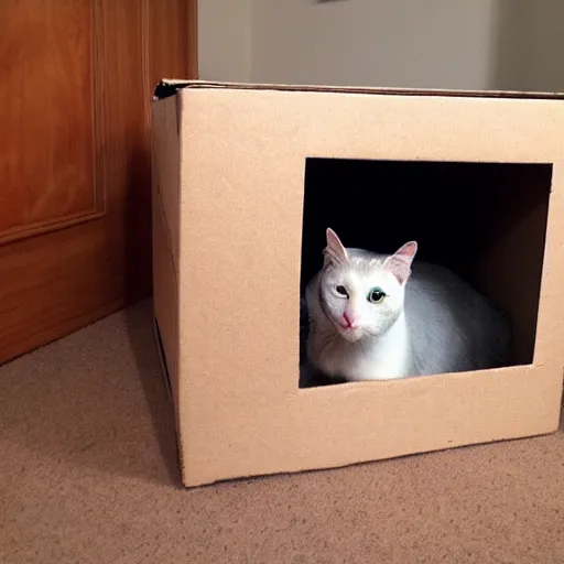Prompt: cat in a box. hyper realistic.