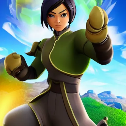 Image similar to toph beifong in fortnite, eyes closed, character render, full body shot, highly detailed, in game render