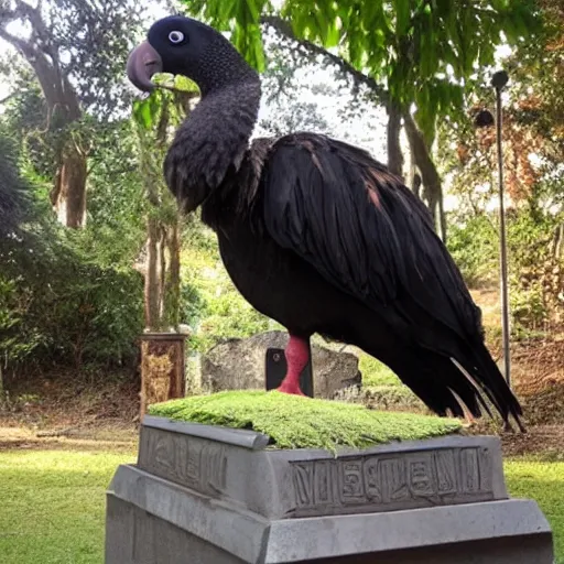 Prompt: realistic, ultra detailed, menacing, powerful, dark, Satanic Dodo bird on a shrine