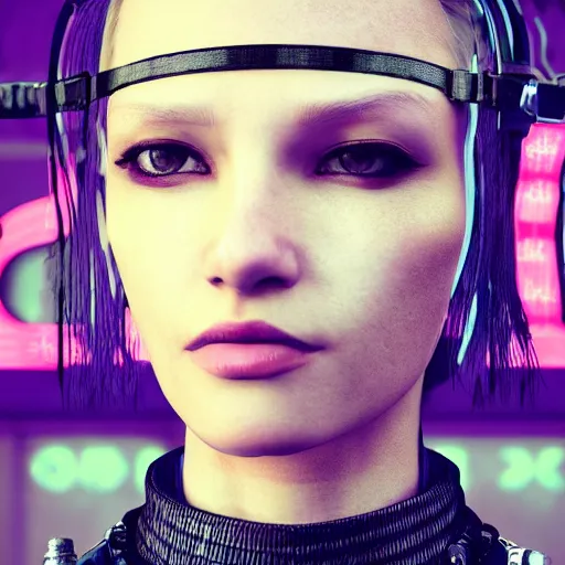 Image similar to detailed realistic female character cyberpunk wearing thick steel collar around neck, realistic, art, beautiful, 4K, collar, choker, collar around neck, punk, artstation, detailed, female, woman, choker, cyberpunk, neon, punk, collar, choker, collar around neck, thick collar, choker around neck, wearing choker, wearing collar, face, beautiful, cyberpunk,