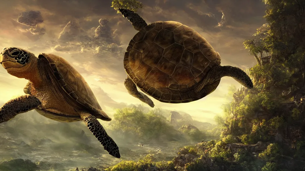 Image similar to the world turtle, fantasy artwork, very very very beautiful scenery, hd, hdr, ue5, ue6, unreal engine 5, cinematic 4k wallpaper, 8k, ultra detailed, high resolution, artstation, award winning