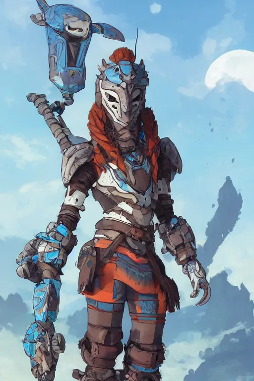 Image similar to combination suit armor aloy horizon forbidden west horizon zero dawn robot ninja mask helmet backpack tribal, art gta 5 comics, official fanart behance hd artstation by jesper ejsing, by rhads, makoto shinkai and lois van baarle, ilya kuvshinov, ossdraws radiating a glowing aura cgi rtx 2 0 2 2